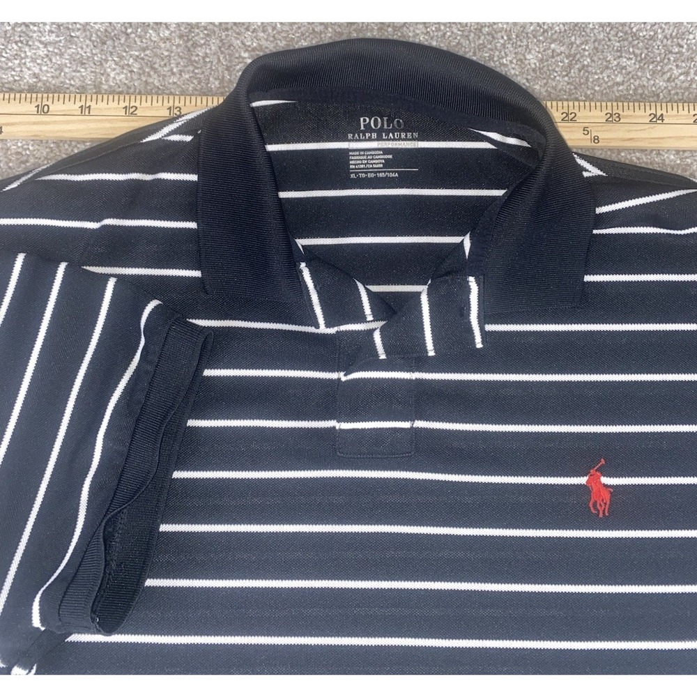 Polo Ralph Lauren Performance Polo Black Striped Men XL Red Pony Preppy Stretch